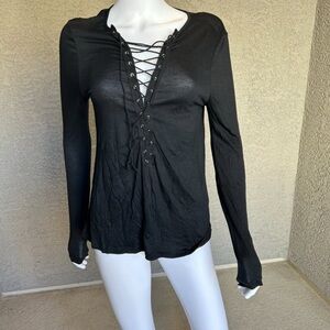 Persaya Black Lace-Up Blouse